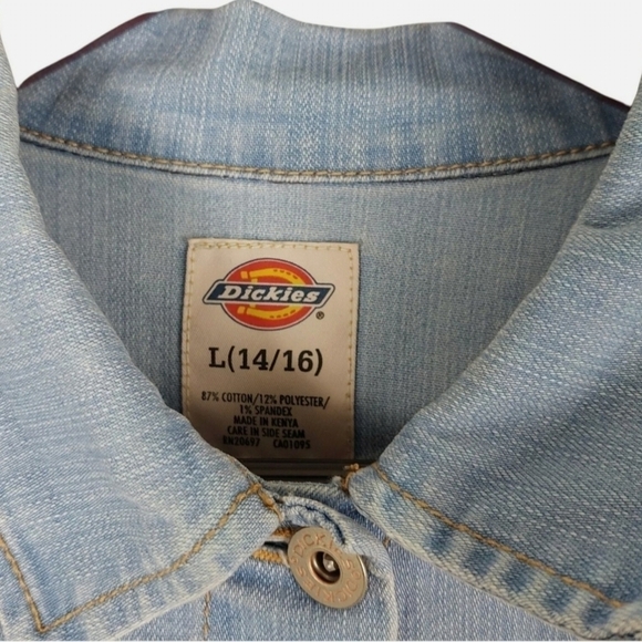Dickies Girl's Light Blue Denim Jean Jacket Sz Large (14/16) - Picture 3 of 5